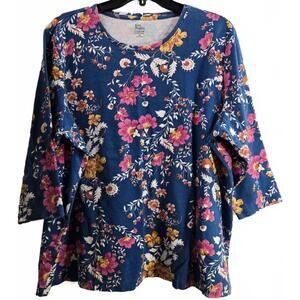 Kim Rogers Perfectly Soft 100% Cotton Floral Top Plus Size 2X